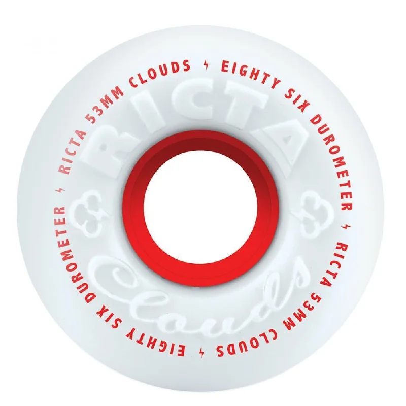 Ricta Wheels Clouds Skateboard Wheels 86A White Red 53mm