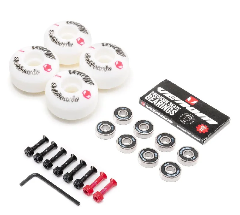 Venom Skateboards Logo White Skateboard Wheels & Venom ABEC 11 Bearings Pack + Bolts!