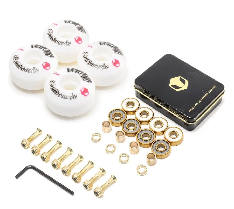 Venom Skateboards Logo White Skateboard Wheels & Venom Gold Bearings Pack + Bolts!